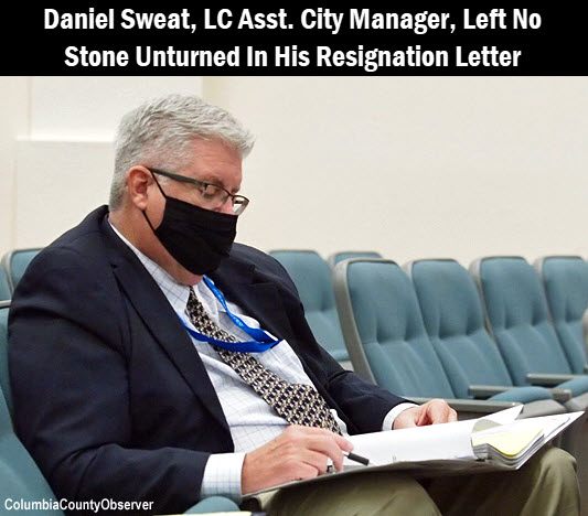Daniel Sweat attending his first City meeting, with copy: Daniel Sweat, LC Assistant City Manager, left no stone unturned in his resignation letter