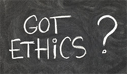 Got ethics? Written on black board.