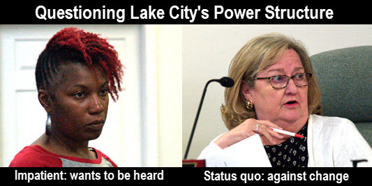 Questioning Lake City's Power Structure: Vanessa Geroge (left), Melinda Moses (right)