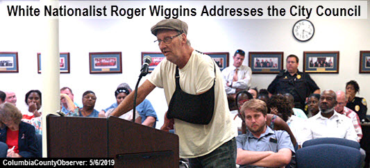 Photo of white nationalist roger wiggins addressing the Lake City, City Council