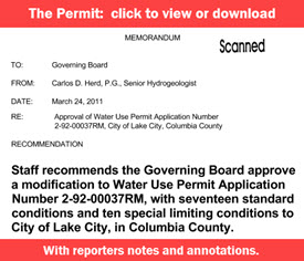 A part of the Lake City Water Permit recommending approval by the water management district