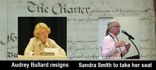 Image of charter in background. Photos of Audrey Bullard and Sandra Smith