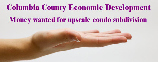 picture of hand with copy over it: "Columbia County Economic Development. Money wanted for upscale condo subdivision