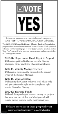 Columbia County paid advertisement for advocating voting for Charter amendments.