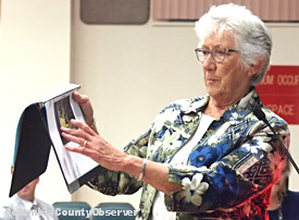 Beth Fewell points to the plan showing her proximity to the RV's in the proposed RV Park.