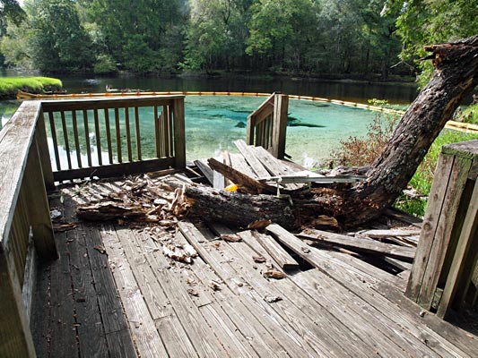 The last wooden dock was recently obliterated when a tree fell through it.