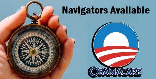 Photo of compass with ACA-Obamacare logo and copy which says, Navigators Available