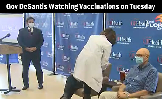 Governor DeSantic watches folks get vaccinated at UF Health