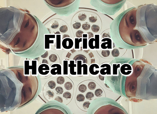 Surgeons looking at patient with copy: Florida Healthcare
