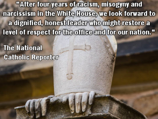 National Catholic Reporter Quote: After four years of racism, misogyny and narcissism in the White House, we look forward to a dignified, honest leader who might restore a level of respect for the office and for our nation. Photo: Tomb near Cathedral of St. Peter. 