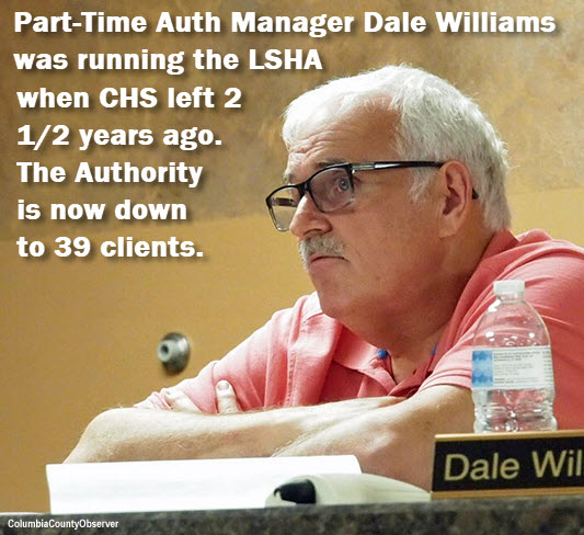 LSHA Manager Dale Williams with headline: Part time authority manager dale williams was running the LSHA when CHS left two-and-a-half years ago. The Authoirty is now down to 39 clients