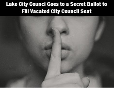 Woman whisppering with caption: Vacated City Council Seat Filled by Secret Ballot