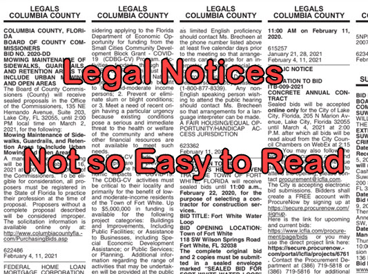 Picture of  legal notices copy: legal notices, not so easy to read