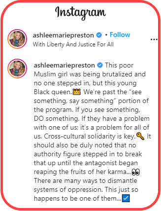 Ashlee Marie Preston's Instagram about the Chiefland incident