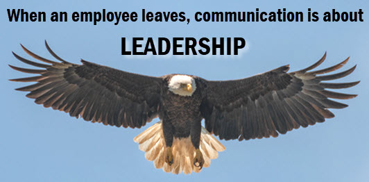 Bald Eagle with copy: When an employee leaves, communication is about leadership. 