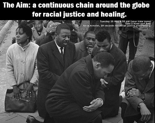 Iconic image of Martin Luther King, Ralph Abernathy, John Lewis, and others with image of George Floyd added