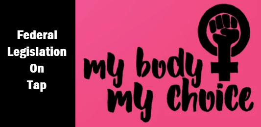 image says: my body, my choice with copy which says: federal legislation on tap