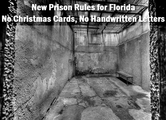 Photo of  prison cell with caption: New prison rules for Florida: no handwritten letters: there is backlash