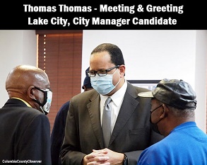 Lake City City Manager candidate Thomas Thomas meets Glenel Bowden and Lester McCullum