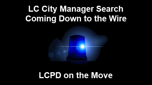 Photo of police light with copy: Lake City Manager search coming down to the wire. LCPD on the move.
