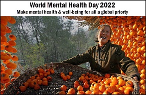 World Mental Health Day 2022 WHO image with headline: World Mental Health Day 2022, make mental health and well being for all a global priorty