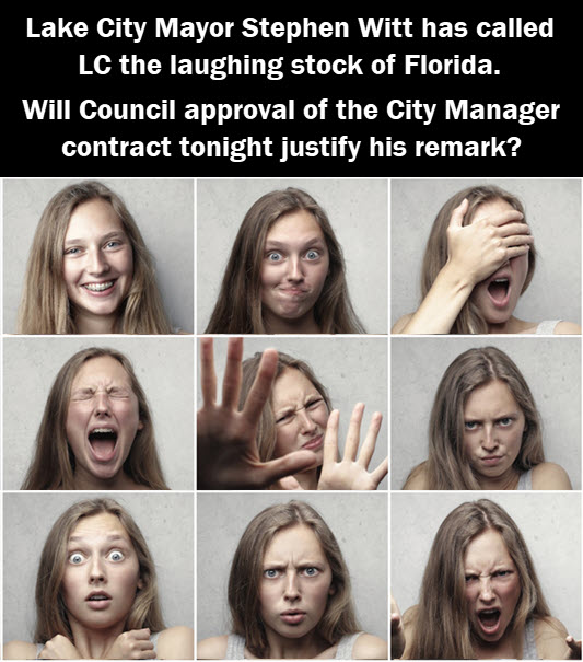 Laughing young woman with headline: Lake City Mayor Stephen Witt has called LC the laughing stock of Florida
