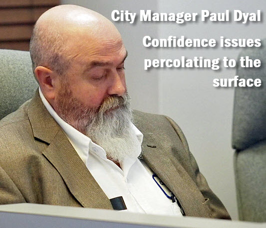 Lake City City Manager Paul Dyal with headline: City Manager Paul Dyal. Confidence issues percolating to the surface