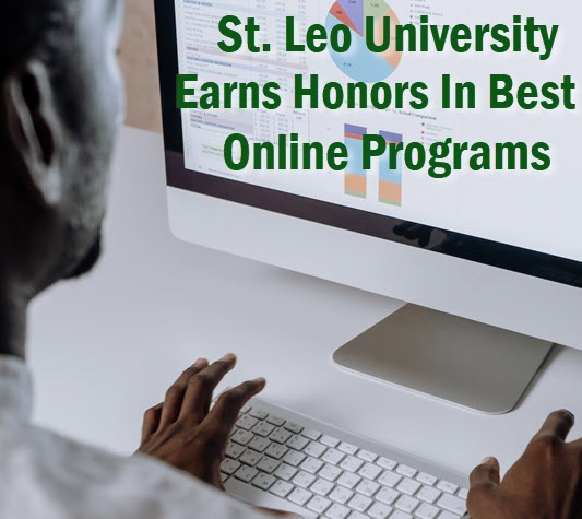 Man working at computer with headline: St. Leo University Earns Honors in Best Online Programs