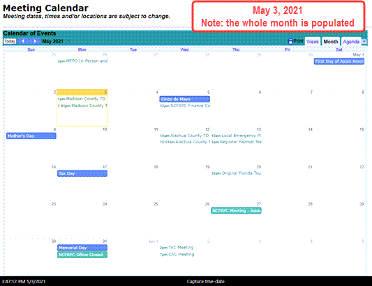 May 2021, NCFRPC Calendar