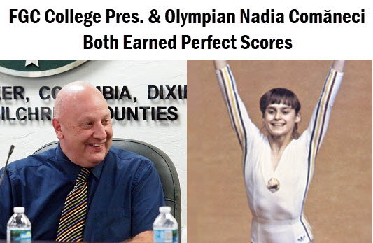 Florida Gateway College President Larry Barrett and Nadia Comăneci 