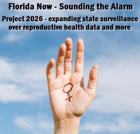 Florida NOW:  Sounding the Alarm. Woman's hand with female symbol on palm