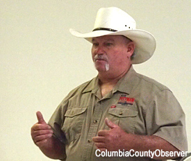 Clint Pittman answers questions in Fort White